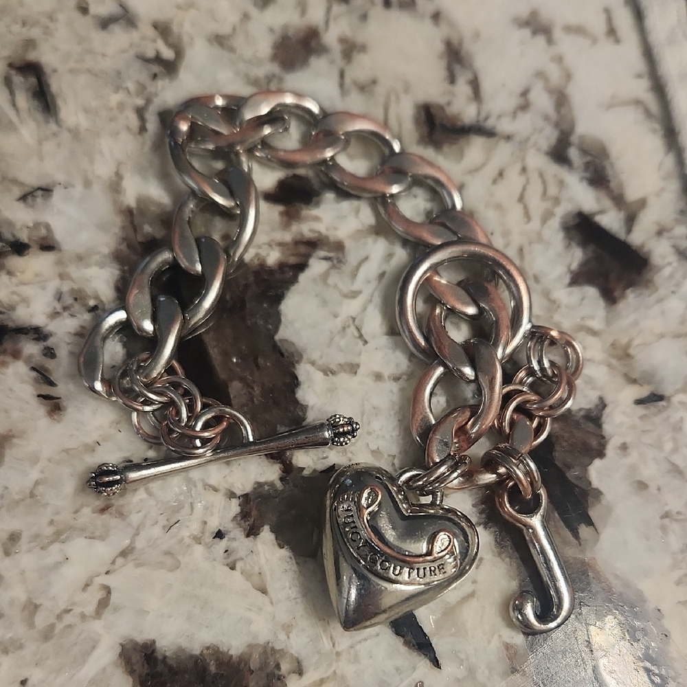 Juicy Couture Silver and Gold Heart Toggle Bracelet CHAIN BAG CHARM